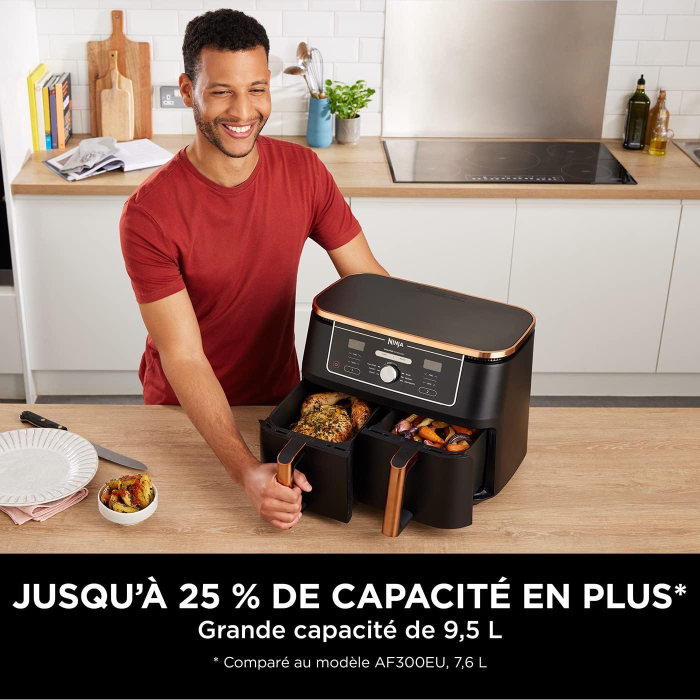 Kit de cuisine : Airfryer Ninja 6 en 1 à double panier 9,5 L + Livre de plus de 100 recettes