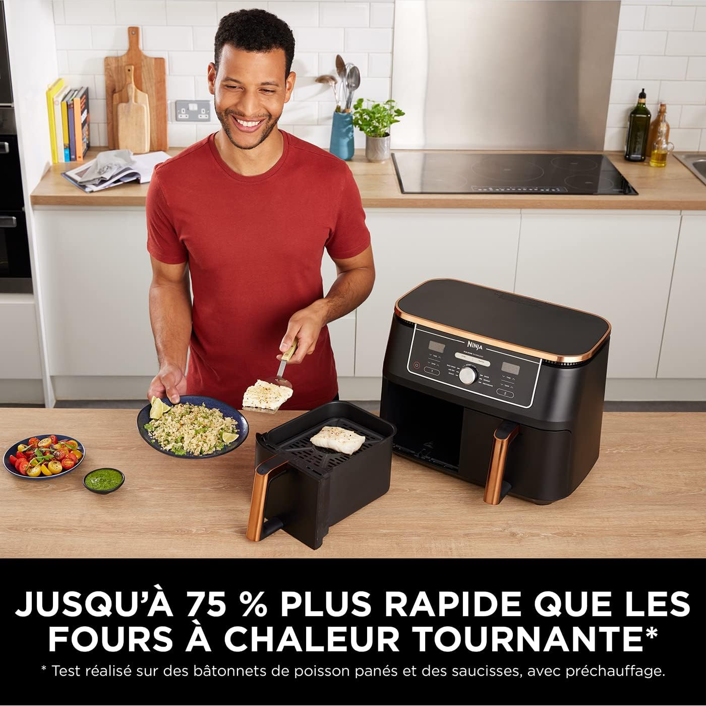 Kit de cuisine : Airfryer Ninja 6 en 1 à double panier 9,5 L + Livre de plus de 100 recettes